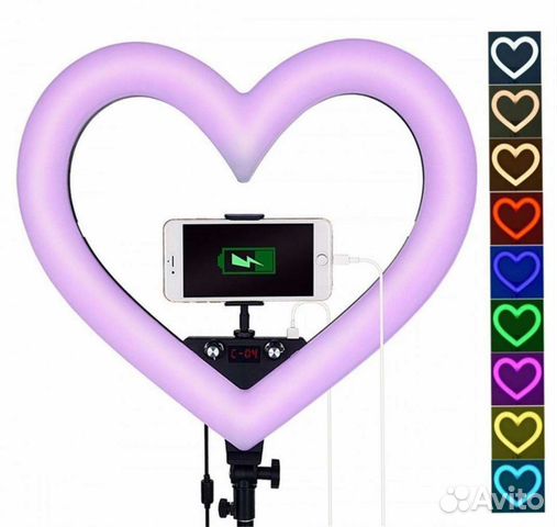 Кольцевая Лампа сердце RGB 33см