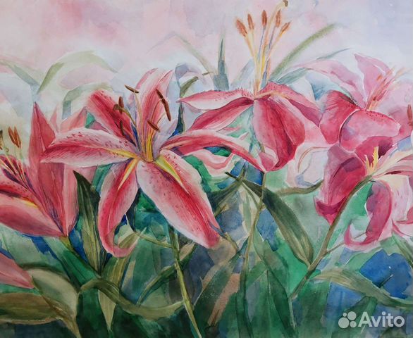 Лилии акварелью