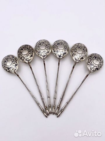 Серебряные чайные ложки 84 проба набор 6 штук