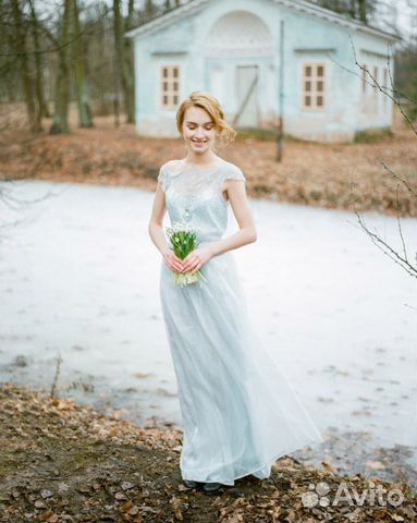 Свадебное вечернее на выпускной платье голубое