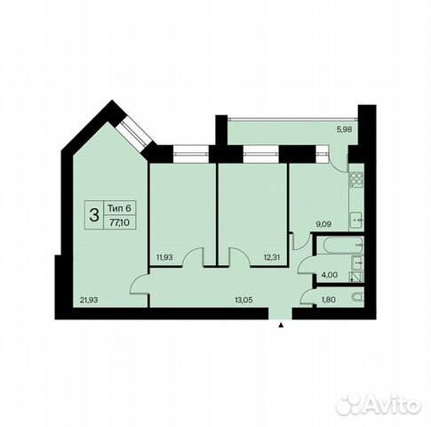 3-к квартира, 80 м², 4/16 эт.