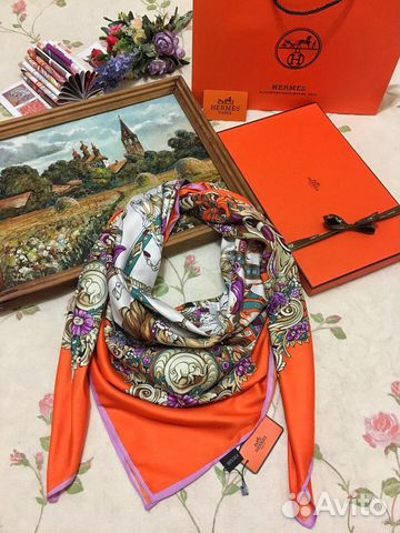 Серый Шарф Hermes Платок Гермес Палантин