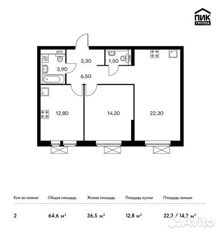 2-к квартира, 64.6 м², 18/33 эт.
