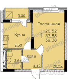 1-к квартира, 39.4 м², 15/22 эт.