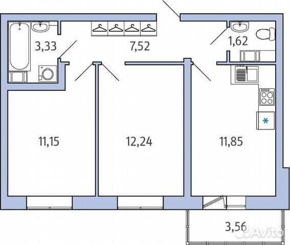 2-к квартира, 48.8 м², 5/8 эт.