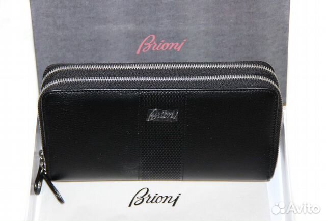 Мужской кожаный кошелек клатч Brioni 2-молнии Мужской кожаный кошелек клатч Brioni 2-молнии