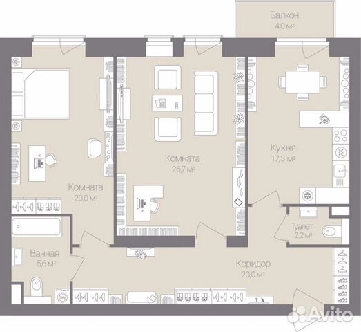 2-к квартира, 91.8 м², 7/8 эт.