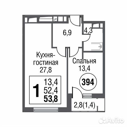 1-к квартира, 53.6 м², 19/20 эт. 1-к квартира, 53.6 м², 19/20 эт.