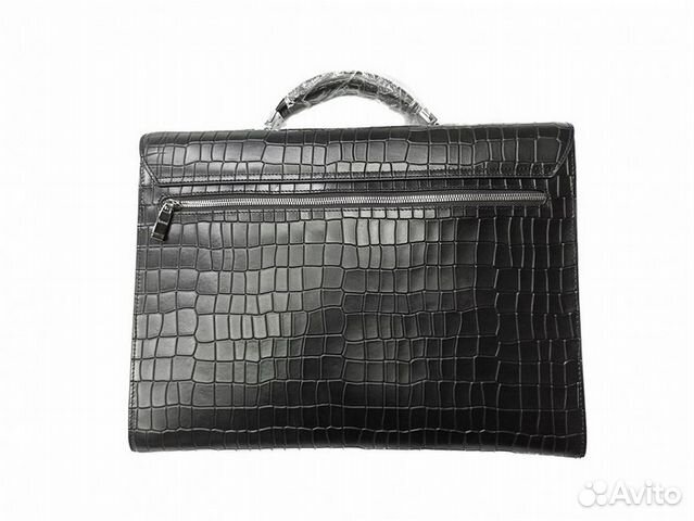 Мужской кожаный портфель Brioni croco mate black Мужской кожаный портфель Brioni croco mate black