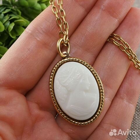 Подвеска Камея Дама кремовая gold винтажное стекло Подвеска Камея Дама кремовая gold винтажное стекло