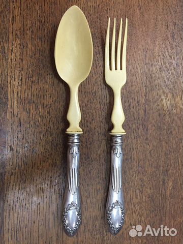 Набор ложка и вилка кость серебро