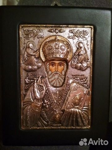 Икона Николай чудотворец в серебре Икона Николай чудотворец в серебре