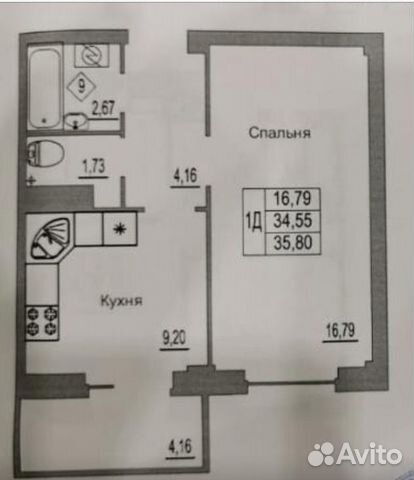 1-к квартира, 36 м², 7/9 эт. 1-к квартира, 36 м², 7/9 эт.
