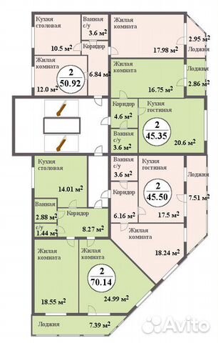 2-к квартира, 70.1 м², 3/4 эт.