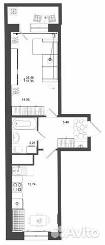 1-к квартира, 37.4 м², 2/5 эт.