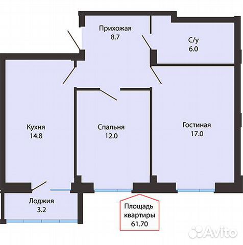 2-к квартира, 61.5 м², 7/16 эт. 2-к квартира, 61.5 м², 7/16 эт.