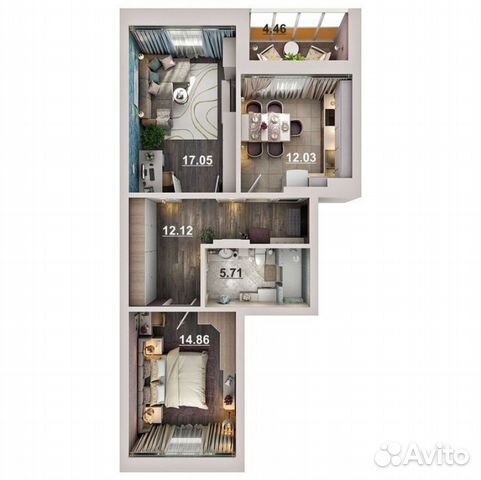 2-к квартира, 64 м², 19/19 эт.