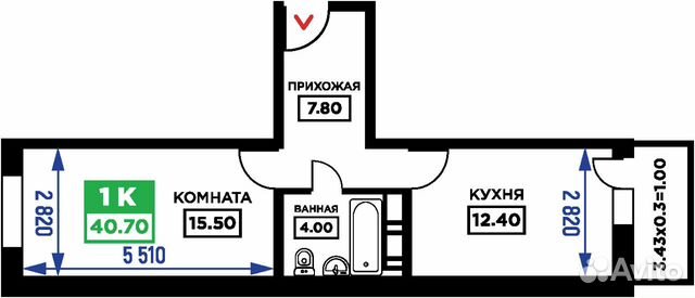 1-к квартира, 40.7 м², 2/19 эт. 1-к квартира, 40.7 м², 2/19 эт.