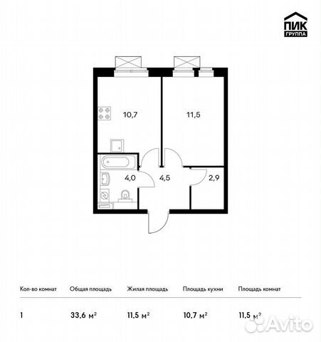 1-к квартира, 33.6 м², 10/23 эт. 1-к квартира, 33.6 м², 10/23 эт.