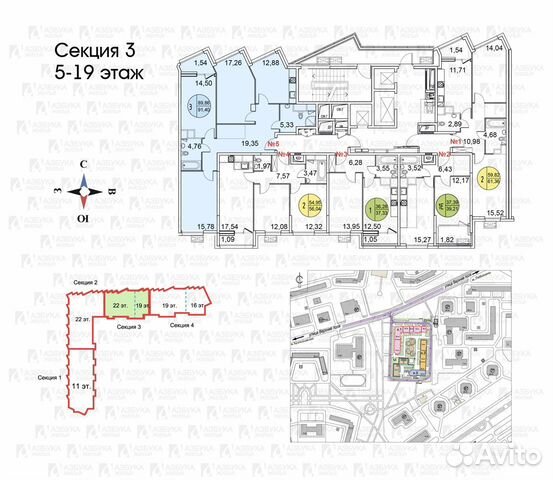 3-к квартира, 90 м², 11/22 эт.