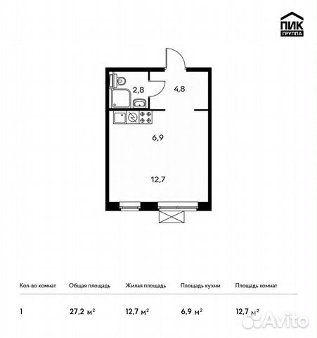 Студия, 27.2 м², 21/25 эт.