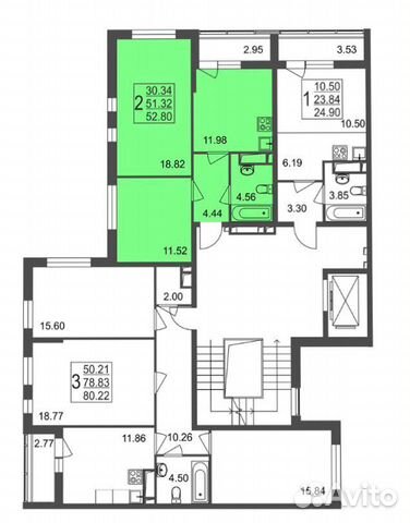 2-к квартира, 52.8 м², 3/8 эт. 2-к квартира, 52.8 м², 3/8 эт.