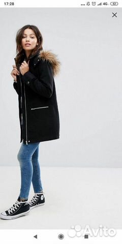 Парка чёрная с искусственным мехом New look