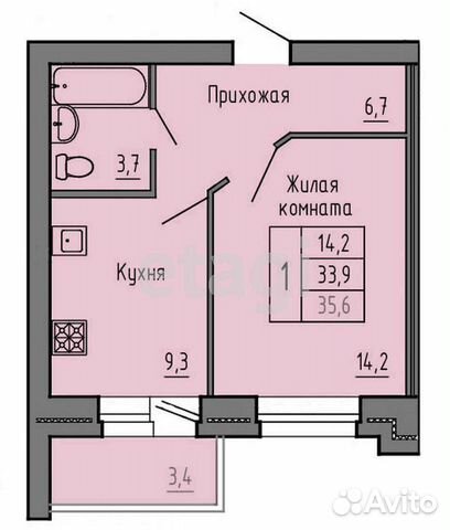 1-к квартира, 35.5 м², 4/5 эт.