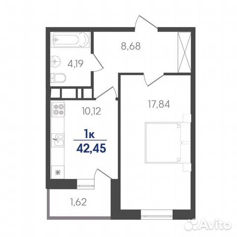 1-к квартира, 42.5 м², 2/7 эт.