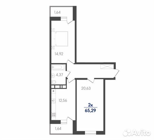 2-к квартира, 65.3 м², 7/7 эт.