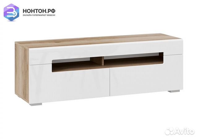 Тумба под тв Фьюжн белый глянец / дуб делано