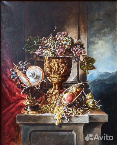 Картина копия натюрморт 19 века Бруно Эйр, 55х45
