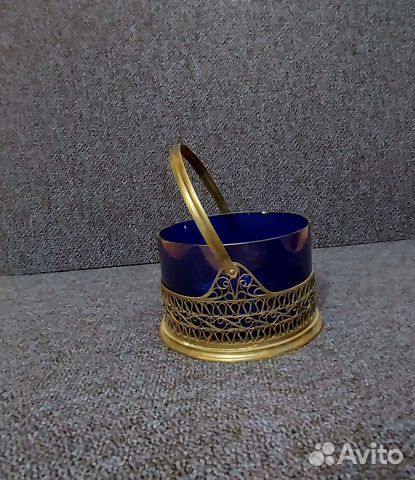 Конфетница кобальтовое стекло мельхиор СССР