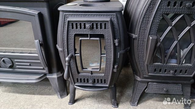 Печь камин буржуйка чугунная со стеклом 100м3