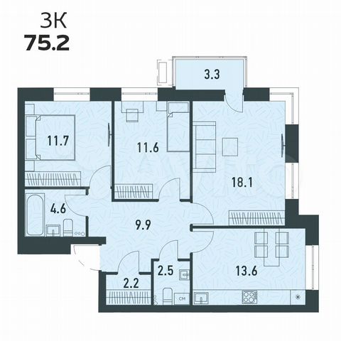 3-к. квартира, 75,2 м², 5/16 эт.