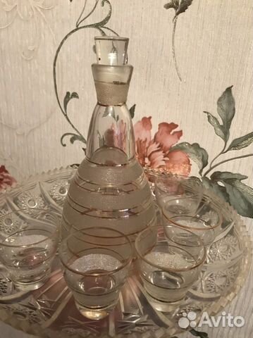 Графин со стопками 5 шт СССР насыпь белая