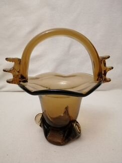 Ваза-корзинка стекло СССР (медово-карамельное)