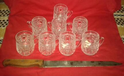 Шеф-ножи,хрусталь,открывалка-ссср/кружка,бокалы