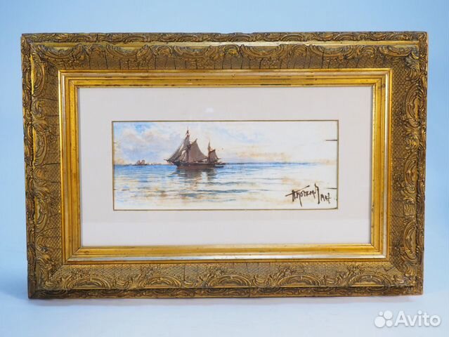 Морской пейзаж. Художник Прокофьев. Ткань, масло