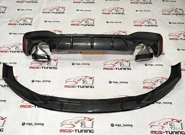 Губа + диффузор Карбон BMW G30 с насадками