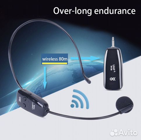 Беспроводной радио микрофон гарнитура UHF до 80м