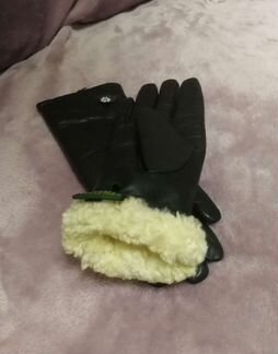 Кожаные женские перчатки с мехом