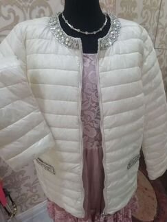 Пуховик белый осень 56 камни пайетки