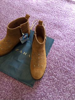 37 размер Zara натуральная кожа, ботинки молнии