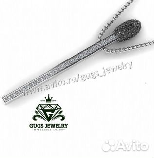 Серебряная спичка с черными и белыми фианитами