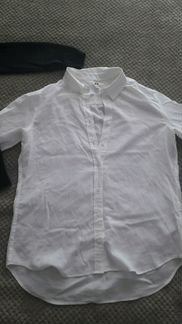 Белая рубашка и кардиган синий