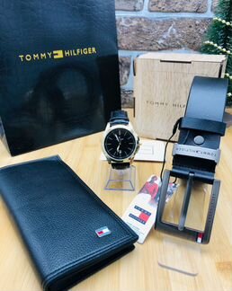 Муж набор Tommy Hilfiger часы +ремень + кошелёк