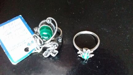 Кольца серебро малахит СССР
