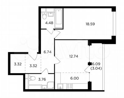 2-к квартира, 62 м², 27/29 эт.