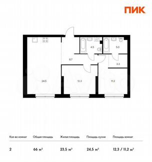 2-к квартира, 66 м², 17/32 эт.